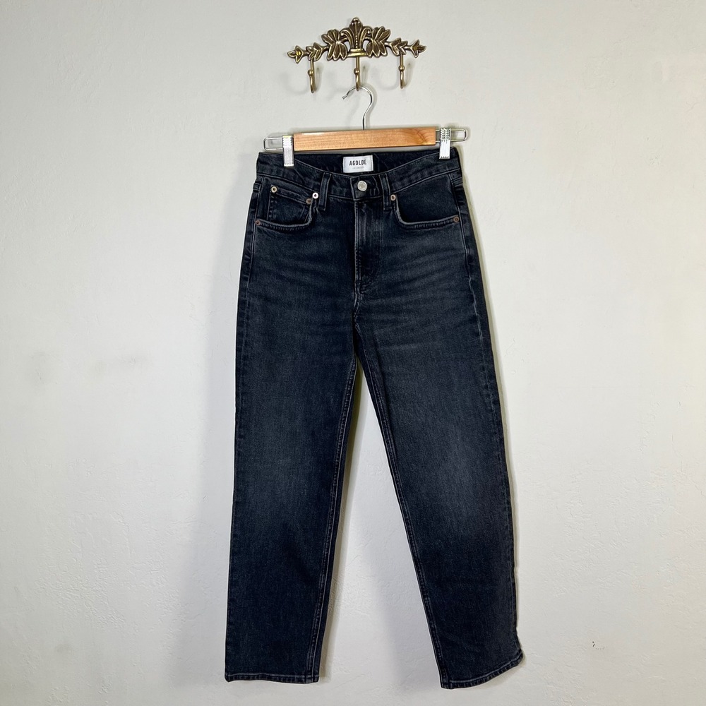 AGOLDE Jeans Kye High Rise Straight Leg Size 22 Black Denim Slim Fit Crop